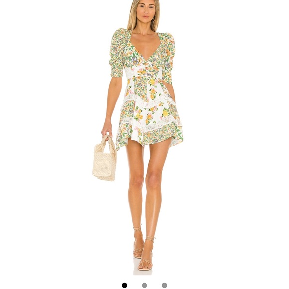For Love and Lemons Rosalyn Mini Dress Floral Green - Picture 1 of 1
